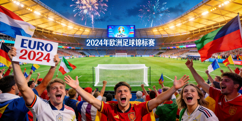 2024年欧洲足球锦标赛官方宣传图片，展示球场与球迷氛围